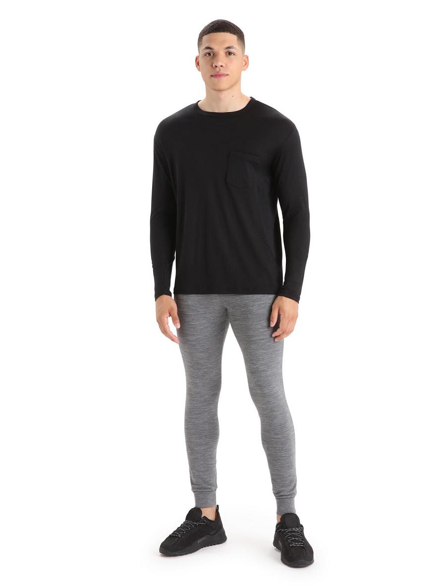 Men's Icebreaker Merino Granary Pocket T-Shirt Long Sleeve Black | CA 1708BEXC